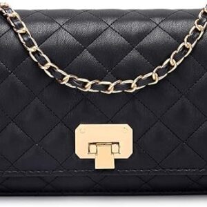 Women Black Quilted Purse Lattice Clutch Small Crossbody Shoulder Bag with Chain Strap Leather