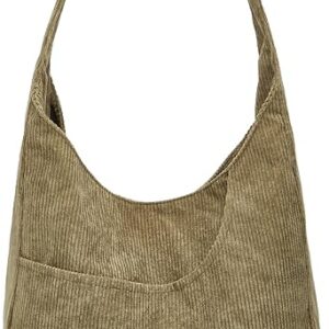 Corduroy Tote Bag Unisex Retro Handbag Multi Pocket Shoulder Work College Satchel Compartment Messenger Purse