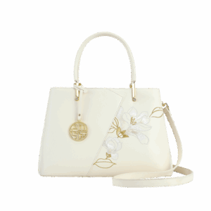 Embroidery Leather Magnolia Tote Bag Elegant Women Handbag with Scarf