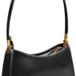 Genuine Leather Shoulder Bag for Women, Crescent Satchel with Zip Closure, Lightweight Handbag