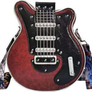 Men and Women Music Guitar Shaped Crossbody Shoulder Bag PU Leather Unique Novelty Guitar Purse