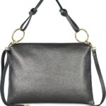 Italian Metallic Calf Leather Shoulder Bag for Women | Rectangular Handbag with Zipper Top Handle & Crossbody Strap