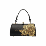 Embroidery Leather Kiss Lock Bag Royal Gold Peony Luxury Handbag