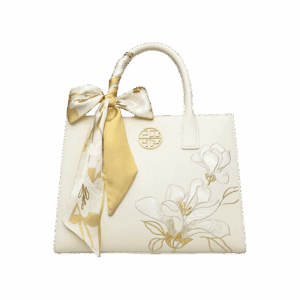 Embroidery Leather White Commuting Handbag Orchid with Scarf