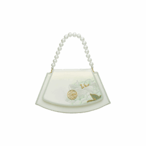 Embroidery Leather Retro White Hibiscus Handbag with Pendant