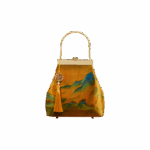 Chinese Painting Mulberry Silk Lux Kiss Lock Clutch Handbag