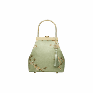 Mulberry Silk Luxury Light Green Kiss Lock Clutch Bag