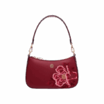 Embroidery Leather Red Shoulder Bag Peony Women's Hobo Handbag