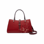 Embroidery Leather Red Magnolia Women's Crossbody Handbag