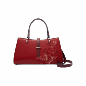 Embroidery Leather Red Magnolia Women's Crossbody Handbag