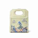 Chinoiserie Mountains Painting Hand Embroidered Leather Handle Bag