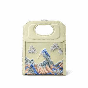 Chinoiserie Mountains Painting Hand Embroidered Leather Handle Bag