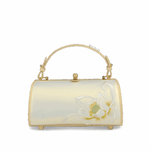 Embroidery Leather White Shoulder Bag Lotus Elegant Handbag