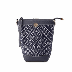 Zhuang Brocade Flying Swallow Motif Embroidered Leather Bucket Crossbody Bag