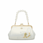 Embroidery Leather Kiss Lock Clutch Bag Lotus Evening Handbag