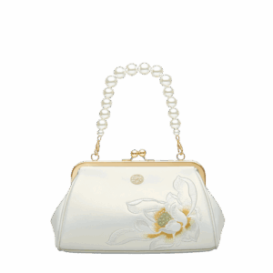 Embroidery Leather Kiss Lock Clutch Bag Lotus Evening Handbag